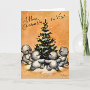 KRW Vintag Snowman Family Card - Individuell Feiertagskarte