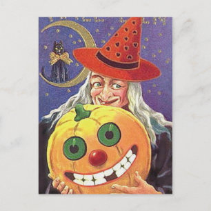 KRW Vintage Halloween Hexen Postkarte