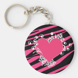 KRW Zebra Herz-Wirbel Rosa und schwarze Namensnenn Schlüsselanhänger