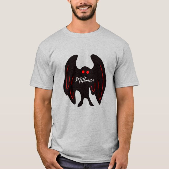 Kryptid Mothman schwarze Flügel, rote Augen T-Shirt (Vorderseite)