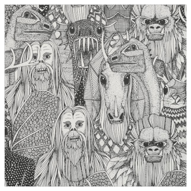 Kryptiden-Menge Schwarz Weiß Stoff (Muster)
