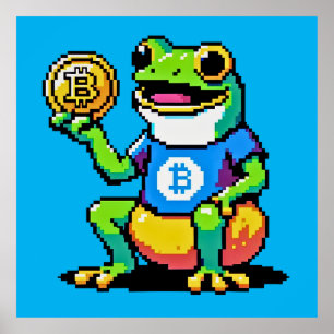 Krypto Frog - Funny Pixel Art Digital Währung Poster