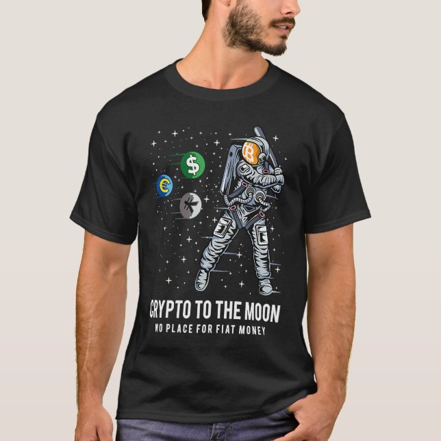 Krypto Moon Astronaut Baseball BTC Krypto Bitcoin T-Shirt (Vorderseite)