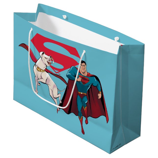 Krypto und Superman Große Geschenktüte (Vorderseite Schrägansicht)