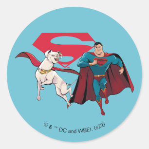 Krypto und Superman Runder Aufkleber