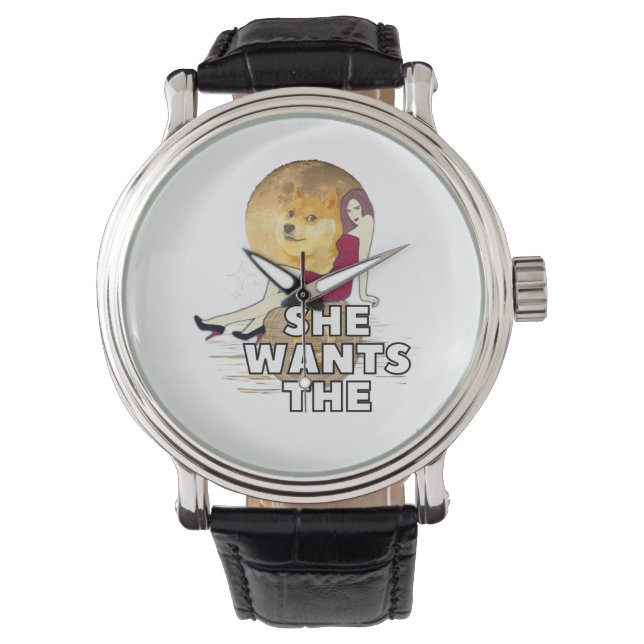 Kryptowährung Sie Will die Dogecoin-Uhr Armbanduhr (Vorderseite)
