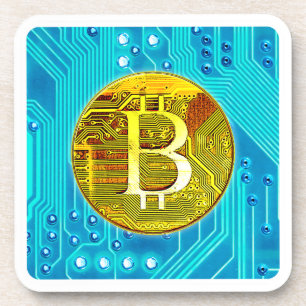 Kryptowährungs-Bitcoin und Schaltpult Getränkeuntersetzer