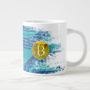 Kryptowährungs-Bitcoin und Schaltpult Jumbo-Tasse