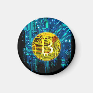 Kryptowährungs-Bitcoin und Schaltpult Magnet