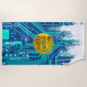 Kryptowährungs-Bitcoin und Schaltpult Strandtuch