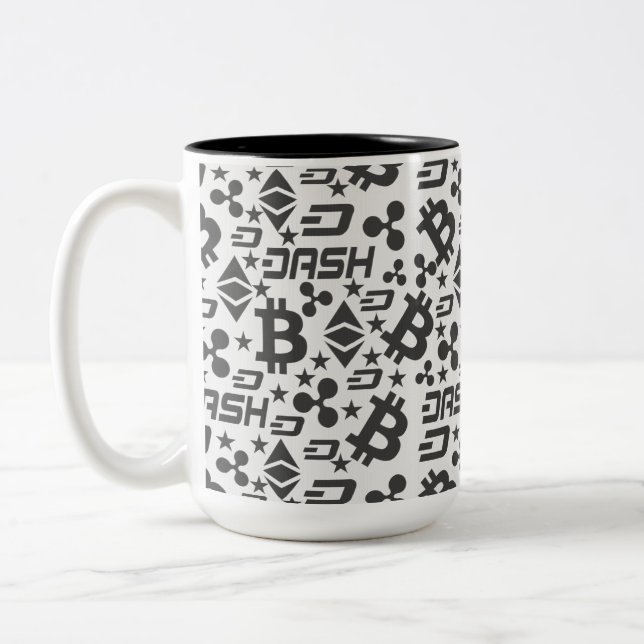 Kryptowährungs-Schwarz-Weiß-Muster Tasse (Links)