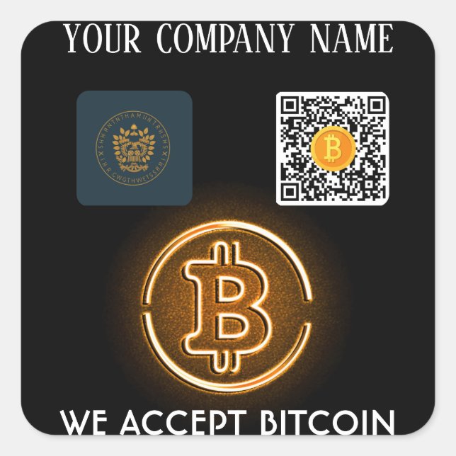 Kryptozahlungen akzeptierter QR-Code und Logo Quadratischer Aufkleber (Vorderseite)