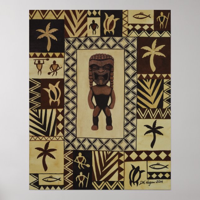 Ku Tiki Hawaiian God God of War Petroglyph Poster (Vorne)
