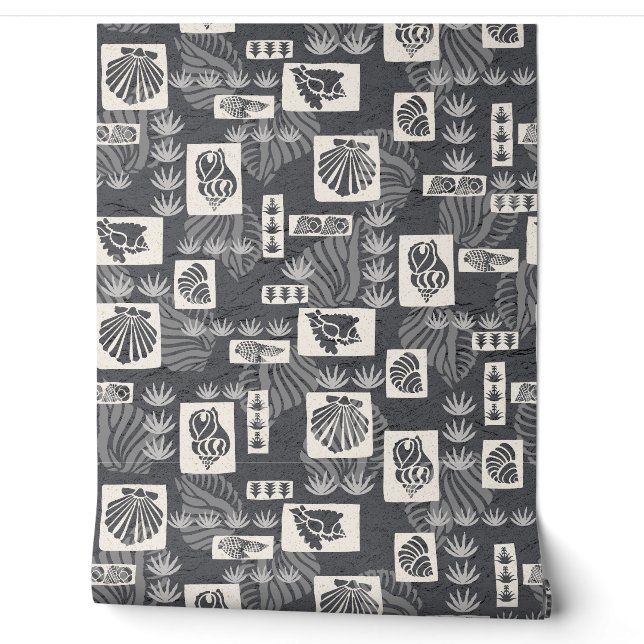 Kua Bay Hawaiian Undersea Muscheln - Charcoal Gray Tapete (Abrollen)
