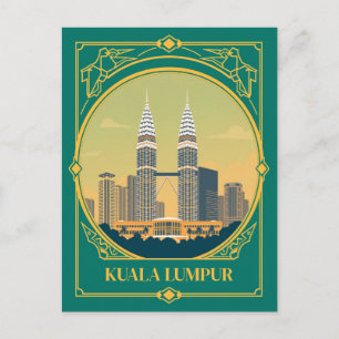 Kuala Lumpur Art Deco Petronas Zwillingstürme Vint Postkarte