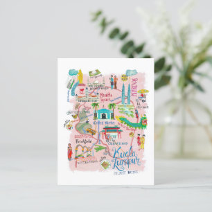 Kuala Lumpur - Illustrative Reisekarte Postkarte