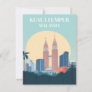 Kuala Lumpur Malaysia Retro Petronas Towers Postkarte