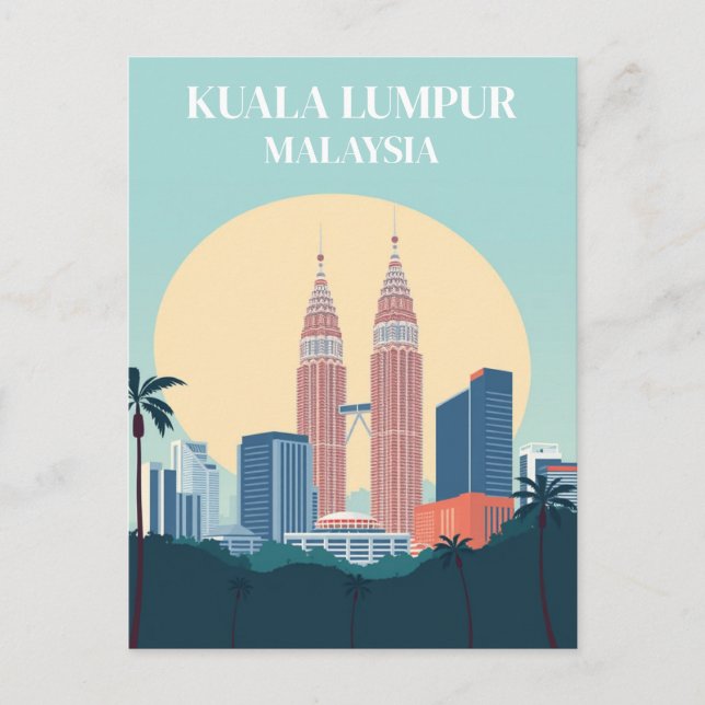 Kuala Lumpur Malaysia Retro Petronas Towers Postkarte (Vorderseite)