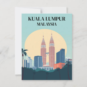 Kuala Lumpur Malaysia Retro Petronas Towers Postkarte