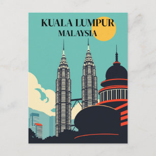 Kuala Lumpur Malaysia Retro-Stadtansicht  Postkarte
