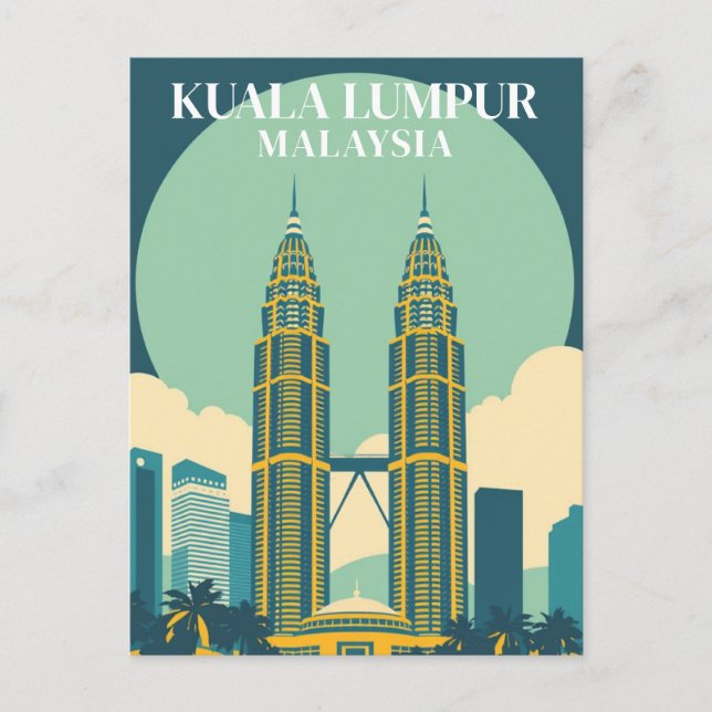 Kuala Lumpur Malaysia Retro Towers Stadtbild Postkarte (Vorderseite)