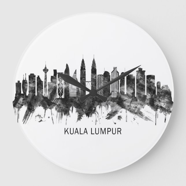 Kuala Lumpur Malaysia Skyline BW Große Wanduhr (Vorderseite)