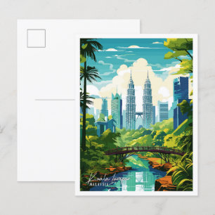 Kuala Lumpur Malaysia Vintage Illustration Postkarte