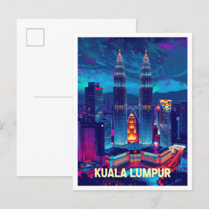 Kuala Lumpur Malaysia Vintage Travel Illustration Postkarte