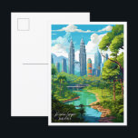 Kuala Lumpur Malaysia Vintage Travel Illustration Postkarte<br><div class="desc">Kuala Lumpur Malaysia Art Vintage Reiseanleitung</div>