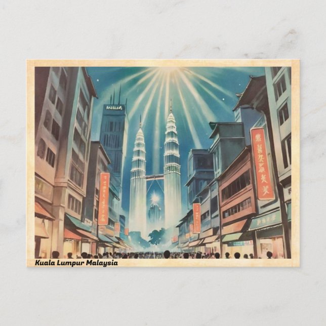 Kuala Lumpur Malaysia Vintage Travel Postkarte (Vorderseite)