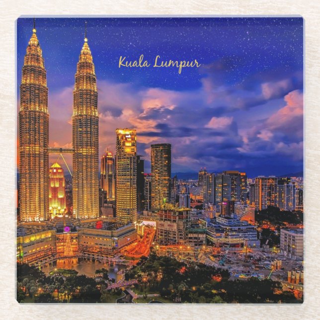 Kuala Lumpur Skyline in der Nacht Glasuntersetzer (Vorderseite)