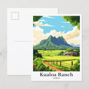 Kualoa Ranch Hawaii Reiseportrait Illustration Postkarte