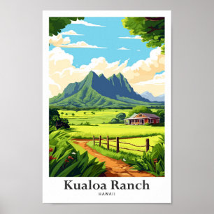Kualoa Ranch Hawaii Travel Potrait Illustration Poster