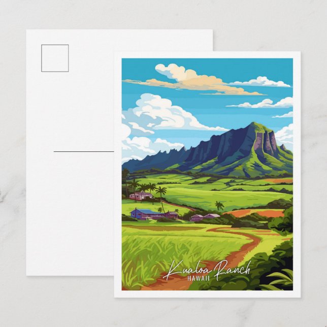 Kualoa Ranch Hawaii Vintage Illustration Postkarte (Vorne/Hinten)