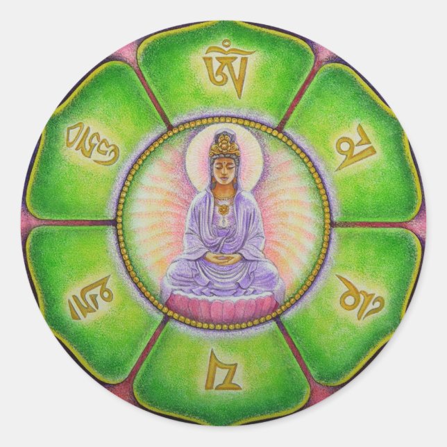 Kuan Yin "Om Mani Padme Hum" Aufkleber (Vorderseite)