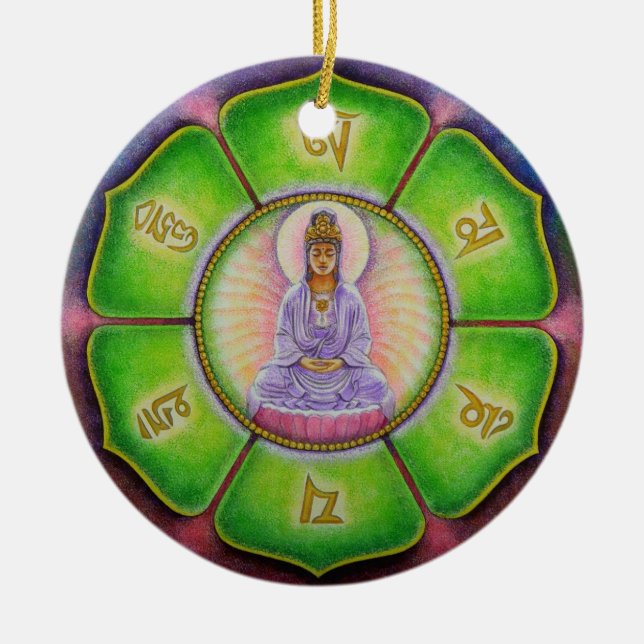Kuan Yin "OM Mani Padme Summen-" Keramikornament (Vorne)