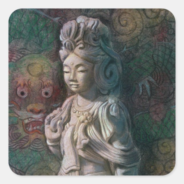 Kuan Yins Drachenkunst Quadratischer Aufkleber (Vorderseite)