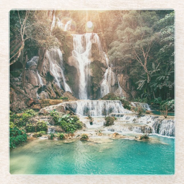 Kuang Si Falls| Luang Prabang Glasuntersetzer (Vorderseite)