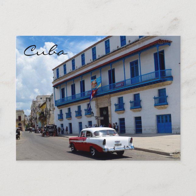 Kuba Classic Car farbenfrohe Architektur Postkarte (Vorderseite)