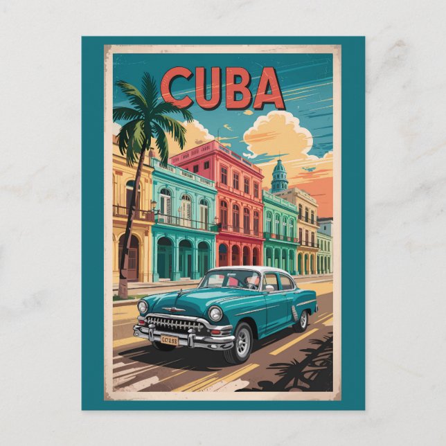 Kuba Classic Car Illustration Kunst, Dichtung und  Postkarte (Vorderseite)