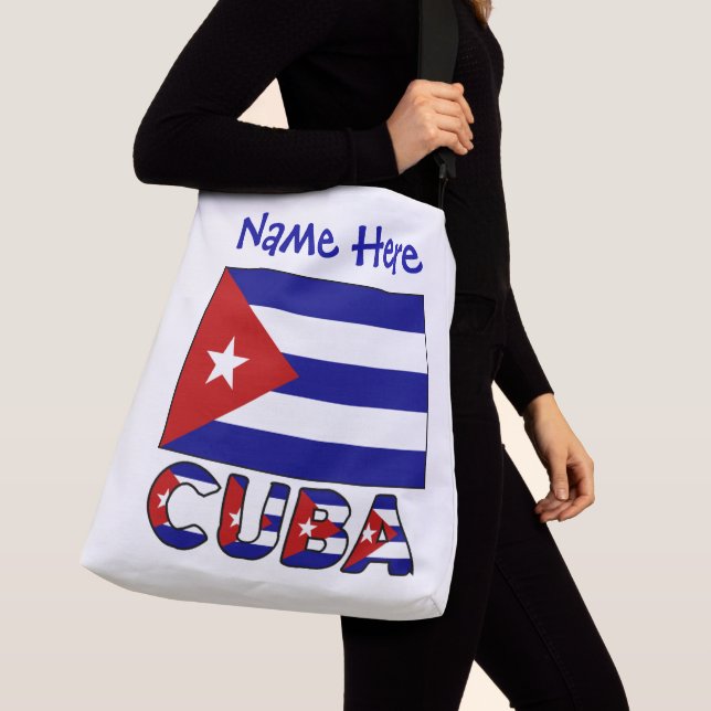 Kuba Dark Blue Cuban Flag Blue Personalisiert Tragetaschen Mit Langen Trägern (Von Nahem)