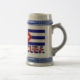 Kuba-Flagge und Wort Dunkelblaue Streifen Bierglas