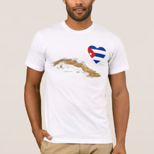 Kuba-Flaggen-Herz + Karten-T - Shirt
