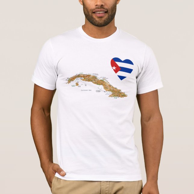 Kuba-Flaggen-Herz + Karten-T - Shirt (Vorderseite)