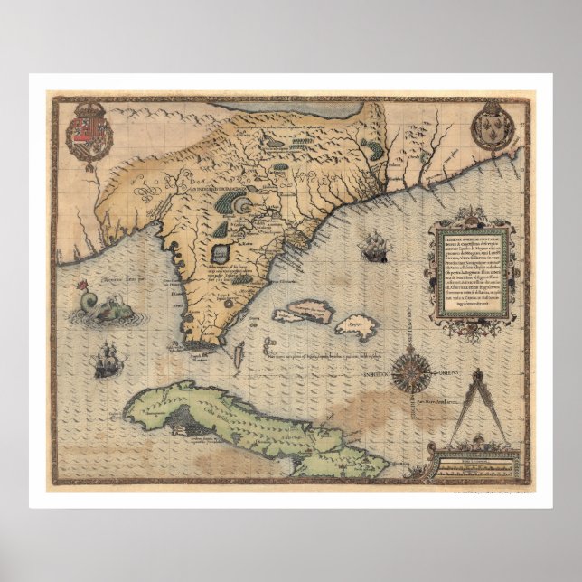Kuba & Florida Karte 1591 Poster (Vorne)
