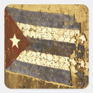 KUBA, Havanna. Mosaikpuzzle der Kubanflagge in Quadratischer Aufkleber