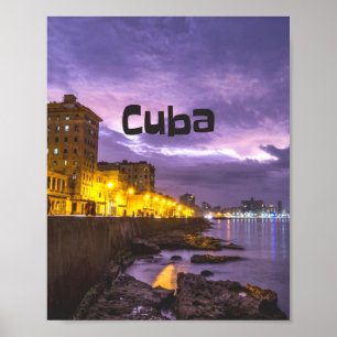Kuba Havanna Shoreline Stadtlampen nachts Poster