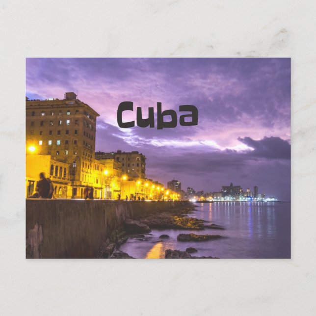 Kuba Havanna Shoreline Stadtlampen nachts Postkarte (Vorderseite)