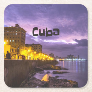 Kuba Havanna Shoreline Stadtlampen nachts Rechteckiger Pappuntersetzer