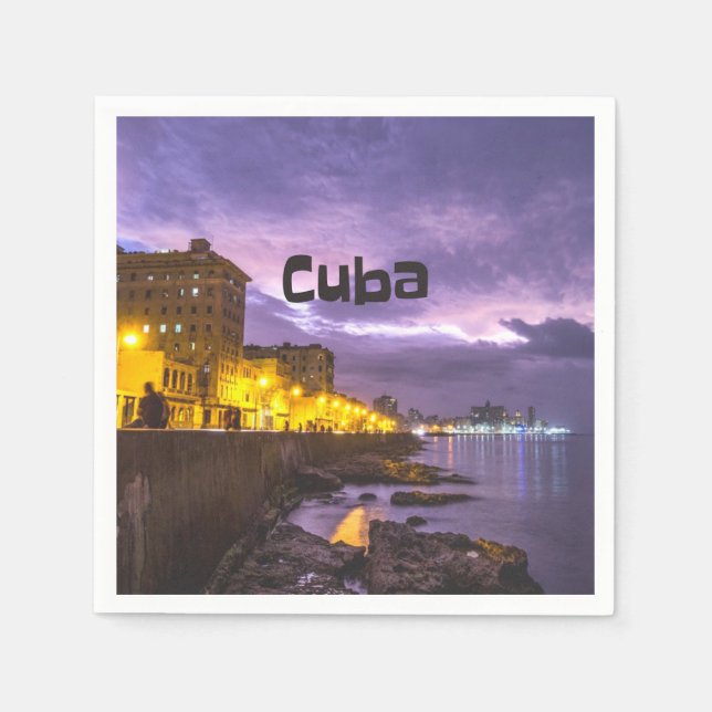 Kuba Havanna Shoreline Stadtlampen nachts Serviette (Vorderseite)